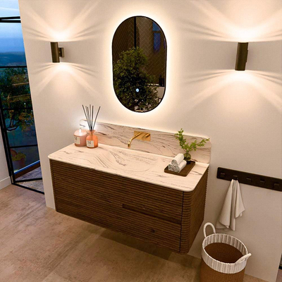 Mondiaz CIRO-DLUX Ensemble de meubles de salle de bains - 120x45x50cm - vasque solid surface Nata - 1 lavabo au milieu - sans trous de robinet - 2 tiroirs - Dusk