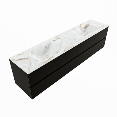 MONDIAZ VICA-DLUX Ensemble meuble de salle de bains - 200cm - meuble bas Urban - 4 tiroirs - lavabo encastré Cloud double - 2 trous de robinet - version haute 60cm - Frappe