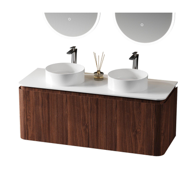 Saniclass Terra Badmeubelset - 120cm - 2 lades - afgeronde hoeken - topblad solid surface - kastanje (walnoot)