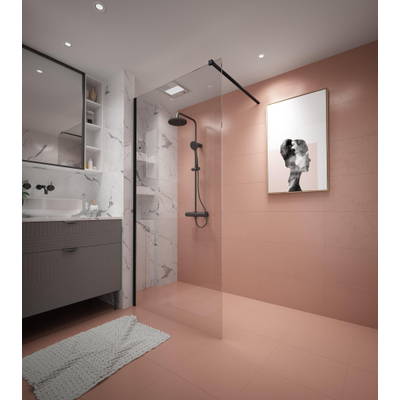 Adema Dawn Douche à l'italienne - 80x200cm - profilé mural - barre de stabilisation - verre clair - noir mat