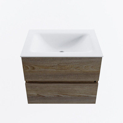 Mondiaz VICA ensemble de meuble de salle de bain - 60cm - meuble sous-vasque marron foncé gris - 2 tiroirs - lavabo nuage milieu - 1 trou de robinet - version haute de 60cm - talc