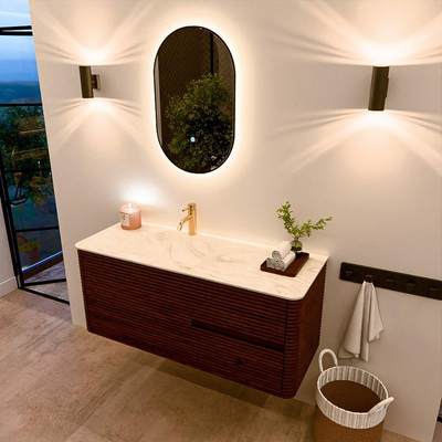 Mondiaz CIRO-DLUX Meuble de salle de bains - 120x45x50cm - Plan vasque solid surface Ostra - 1 vasque à gauche - 1 trou de robinet - 2 tiroirs - Ruby