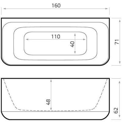 Xenz Guido ligbad - 160x75cm - Middenopstelling - Solid surface Grijs/Wit