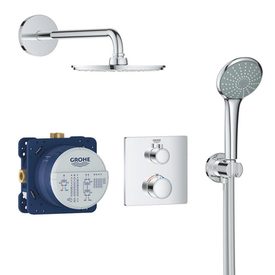 Grohe Grohtherm inbouw regendoucheset – Ø21 cm hoofddouche – gebogen wandarm – 2-standen ronde handdouche – chroom