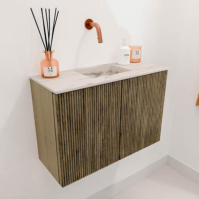 Mondiaz JOYA-DLUX 60cm meuble de salle de bains - couleur Dusk - Vasque FAYE position Milieu Sans trou de robinet couleur Nata.