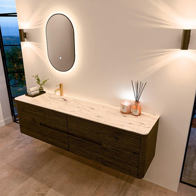 Mondiaz CIRO-DLUX Ensemble de meubles de salle de bains - 180x45x50cm - Vasque en solid surface Nata - 1 lavabo à gauche - 1 trou de robinet - 4 tiroirs - Shadow