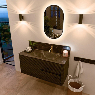 Mondiaz CIRO-DLUX Badkamermeubelset - 110x45x50cm - Solid surface wastafel Lava - 1 wasbak Rechts - 1 kraangat - 2 lades - Shadow
