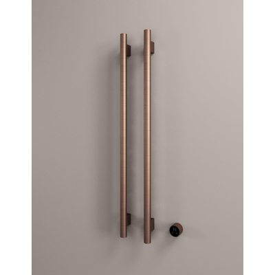 Hotbath &MORE Handdoekradiator - 38x115cm - rond - 2 stangen - verticaal - met schakelaar - PVD - geborsteld koper