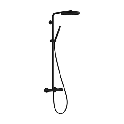 Hansgrohe Pulsify S Puro Ensemble de douche de tête thermostatique pluie - 26cm - douche de tête ronde - douchette à main sur barre - noir mat