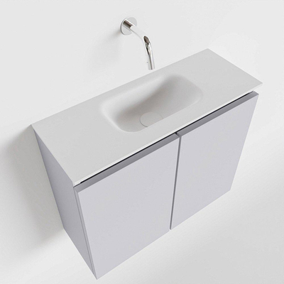 MONDIAZ TURE Toiletmeubel 60x23x50cm met 0 kraangaten 2 deuren cale mat Wastafel Eden midden Solid Surface Wit