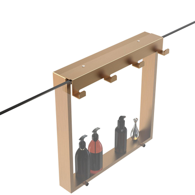 Fortifura Galeria schap met 4 haken - voor douchewand - 50x50x6.5cm - geborsteld koper