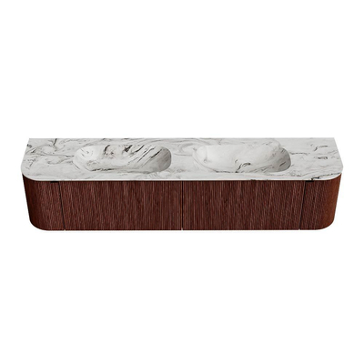 Mondiaz KURVE-DLUX Badkamermeubelset - 200x46x40cm - 2 lade - 2 deuren - wastafel solid surface - dubbel - 2 kraangaten - Ruby