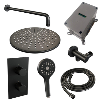 BRAUER Black Edition inbouw regendoucheset – Ø30 cm hoofddouche – ronde handdouche – met omstel – vaste douchehouder