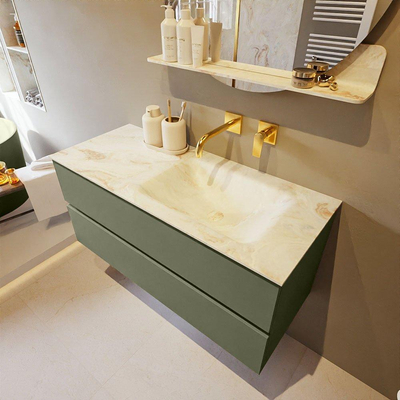 Mondiaz VICA-DLUX ensemble de meuble de salle de bain - 110cm - meuble sous-vasque armée - 2 tiroirs - lavabo encastré cloud droite - sans trous de robinet - version haute de 60cm - frape