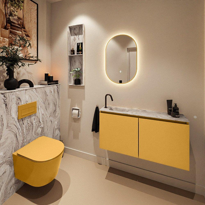 MONDIAZ TURE-DLUX meuble WC 100 cm Ocher. EDEN lavabo Glace position gauche. Avec 1 trou de robinet.