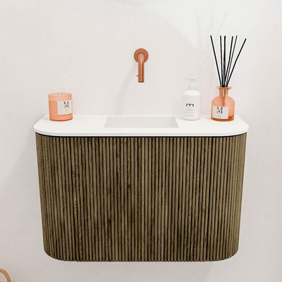 Mondiaz JOYA 63.2cm toiletmeubel - ronding links en rechts kleur Dusk - Wastafel FAYE positie Midden Zonder kraangat kleur Talc.