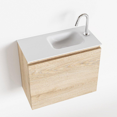 Mondiaz OLAN Meuble lave-mains 60x30x40cm 1 trou de robinet 1 tiroir Washed oak mat avec lavabo LEX Droite Solid Surface Blanc