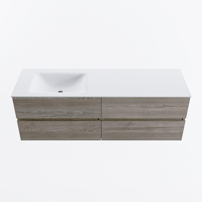 Mondiaz VICA ensemble de meuble de salle de bain - 150cm - meuble sous-vasque marron clair gris - 4 tiroirs - lavabo cloud gauche - sans trous de robinet - version haute de 60cm - talc