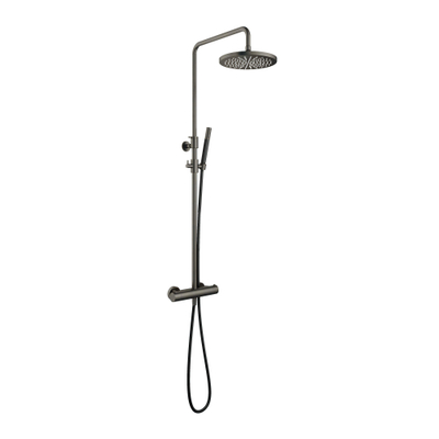 Hotbath Cobber Thermostatische regendoucheset - met 30cm ronde hoofddouche staafhanddouche - mat/glans verouderd ijzer (zwart)
