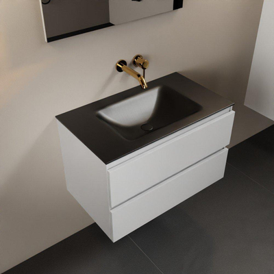 Mondiaz Aivy badmeubelset - 80x45x50cm - 0 kraangaten - 1 wasbak urban Solid surface - Midden - 2 lades - Zonder spiegel - MDF Talc