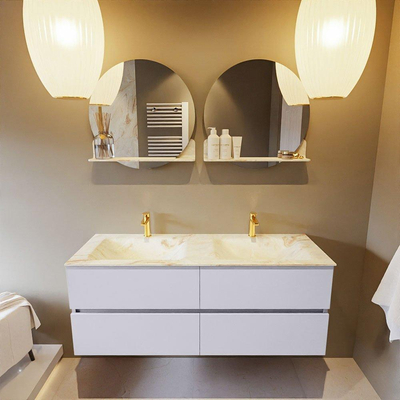 Mondiaz VICA-DLUX ensemble de meuble de salle de bain - 130cm - meuble sous-vasque cale - 4 tiroirs - lavabo encastré cloud double - 2 trous de robinet - version haute de 60cm - frape