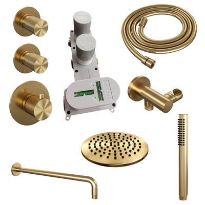 BRAUER Gold Carving inbouw regendoucheset – Ø20 cm hoofddouche – 40 cm gebogen wandarm – staafhanddouche – vaste douchehouder