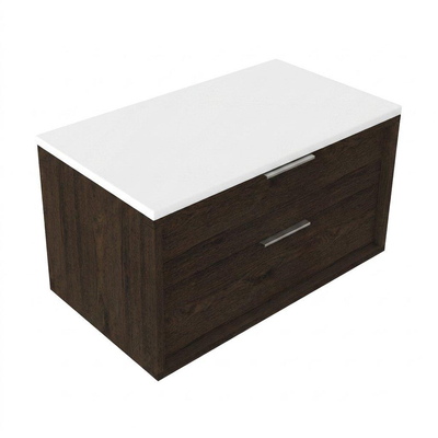 Saniclass Holz Frame Ensemble meuble de salle de bains - 80x45x42.5cm - plan Torino en solid surface blanc - sans trou de robinet - 1 tiroir - chêne charcoal mat (bois)