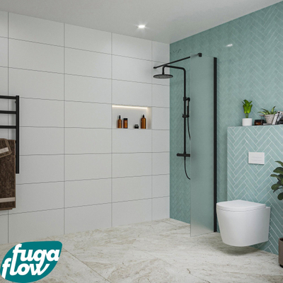 FugaFlow Eccelente Vetro inloopdouche badkamer - 40x200cm - mat glas - wandarm - mat zwart