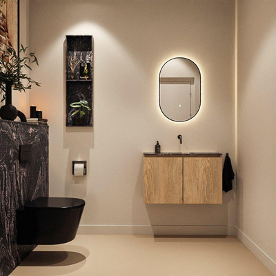 MONDIAZ TURE-DLUX Meuble de toilettes 80 cm Washed Oak. Lavabo EDEN Lava position milieu. Sans trou de robinet.