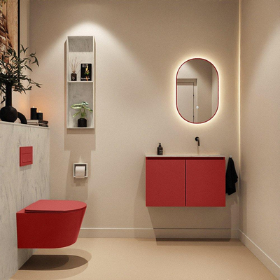 MONDIAZ TURE-DLUX Meuble toilette - 80cm - Fire - EDEN - vasque Opalo - position droite - sans trou de robinet