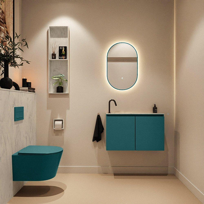 MONDIAZ TURE-DLUX Meuble toilette - 80cm - Smag - EDEN - vasque Opalo - position gauche - 1 trou de robinet