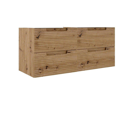 Saniclass Prime Balance Meuble de salle de bain - 120x55x45cm - 2 vasques ovales en céramique blanc - 2 trous de robinet - 4 tiroirs - miroir rectangulaire - chêne rustique