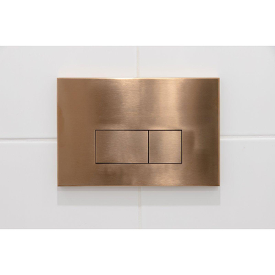 QeramiQ Dely Swirl Ensemble WC- 36.3x51.7cm - Réservoir encastré Geberit UP320 - Abattant de 35mm d'épaisseur - Plaque de commande en cuivre - Boutons rectangulaires - Beige