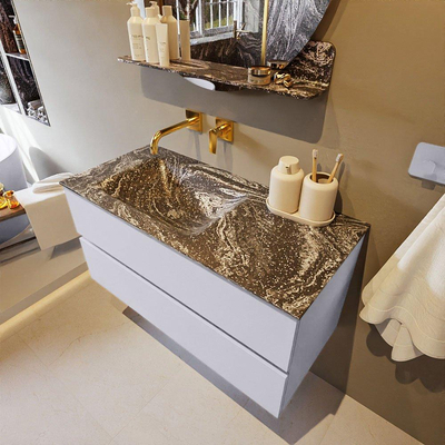 Mondiaz VICA-DLUX ensemble de meuble de salle de bain - 100cm - meuble sous-vasque cale - 2 tiroirs - lavabo encastré cloud gauche - sans trous de robinet - version haute de 60cm - lave