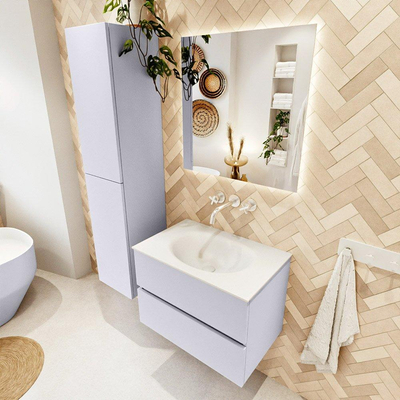 Mondiaz VICA ensemble de meuble de salle de bain - 70cm - meuble sous-vasque cale - 2 tiroirs - lavabo moon milieu - sans trous de robinet - version haute de 60cm - talc