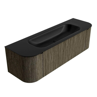 Mondiaz KURVE Ensemble de meuble salle de bain - 150x46x40cm - 1 tiroir - 2 portes - lavabo en solid surface - milieu - 1 trou de robinet - Shadow