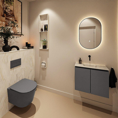 MONDIAZ TURE-DLUX Meuble toilette - 60cm - Dark Grey - EDEN - vasque Ostra - position centrale - sans trou de robinet