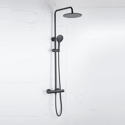 FugaFlow Eccelente Sobrado Ensemble de douche pluie - thermostatique - pommeau 25cm - douchette ronde - Noir mat