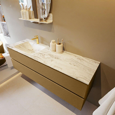 Mondiaz VICA-DLUX ensemble de meuble de salle de bain - 150cm - meuble sous-vasque oro - 2 tiroirs - lavabo encastré cloud gauche - 1 trou de robinet - version haute de 60cm - glace