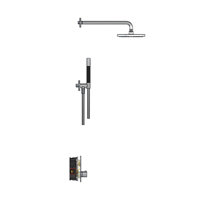 Hotbath Cobber IBS23 Ensemble de douche de pluie encastré - bras de douche mural 35 cm - tête de douche ronde 20 cm - douchette à main stick - chromé