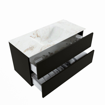 Mondiaz VICA-DLUX Ensemble de meuble de salle de bain - 100cm - meuble sous-vasque urban - 2 tiroirs - lavabo encastré cloud milieu - sans trous de robinet - version haute de 60cm - frape