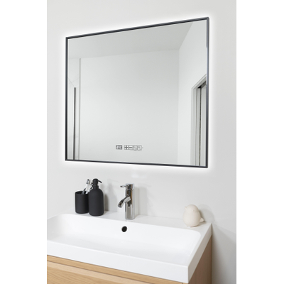 Eurom Sani 400 Mirror miroir – 80 x 70 cm – LED indirecte tout autour – chauffage infrarouge 400 W – Noir mat