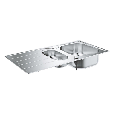 GROHE K200 spoelbak met afdruipgedeelte 970 x 500 mm 1 bak 346 x 396 x 165 mm 05 bak 180 x 340 x 130 mm omkeerbaar roestvrij staal kleur RealSteel