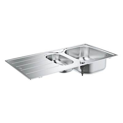 Grohe K200 Spoelbak - met afdruipgedeelte - 970x500mm - 1 bak 346x396x165mm - halve bak 180x340x130mm - omkeerbaar - roestvrij staal RealSteel