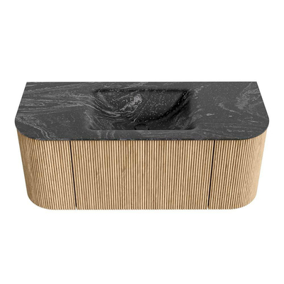 MONDIAZ KURVE-DLUX 110cm Meuble salle de bain avec module 25 G et D - couleur Oak - 1 tiroir - 2 portes - vasque CLOUD centre - sans trou de robinet - couleur Lava