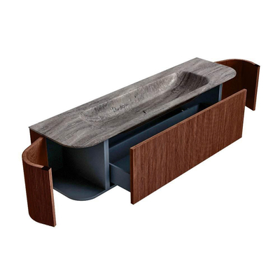 MONDIAZ KURVE-DLUX Meuble de salle de bains 170cm arrondi Gauche + Droite couleur Ruby avec 1 tiroir et 2 portes. Lavabo BIG LARGE Central 1 trou de robinet Oza.
