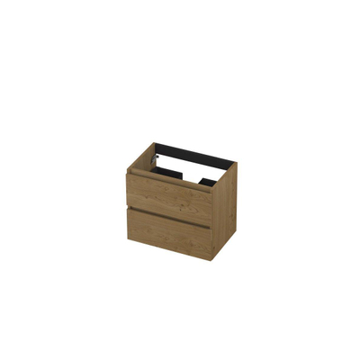 INK Wastafelonderkast - 60x40x52cm - 2 lades - greeploos - met houten keerlijst - MDF - Natur