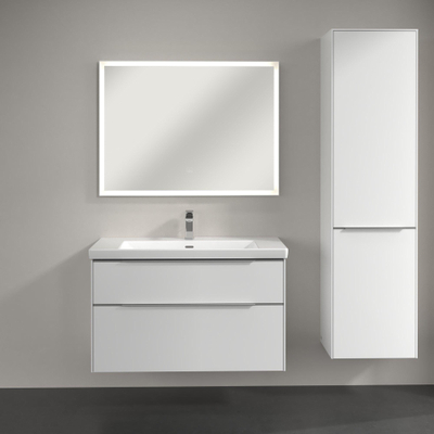 Villeroy & Boch Subway 3.0 Badkamerkast - opbouw - 45x35x170cm - 1 rechtsdraaiende - softclose deur aluminium glanzende greep - spaanplaat - Brilliant White (wit)