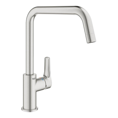 GROHE Eurosmart Robinet de cuisine 1 trou avec bec pivotant haut look acier inoxydable