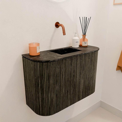 Mondiaz JOYA-DLUX 63.2cm toiletmeubel - ronding links en rechts kleur Shadow - Wastafel FAYE positie Midden Zonder kraangat kleur Lava.